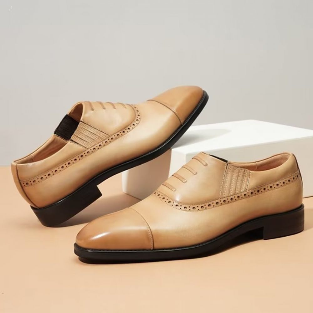 Chaussures Formelles Pour Hommes Habillées Luxe Cuir À Enfiler - Café