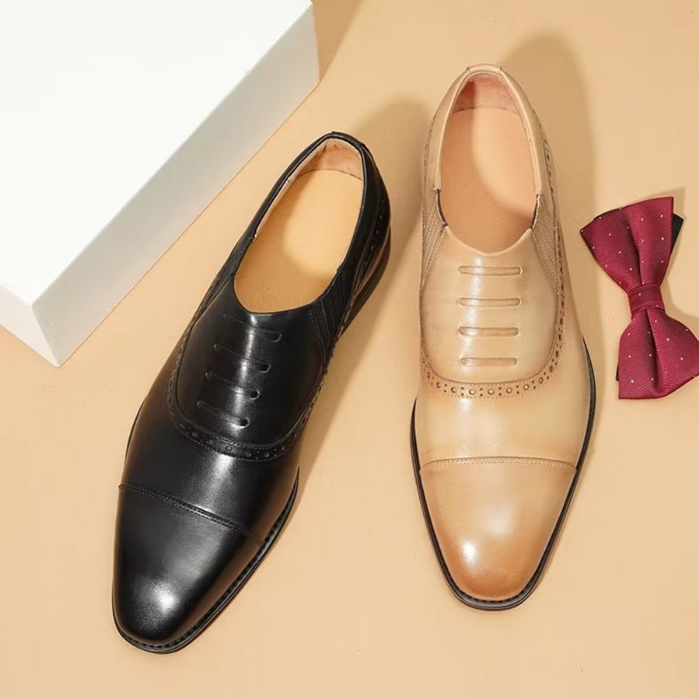 Chaussures Formelles Pour Hommes Habillées Luxe Cuir À Enfiler - Café