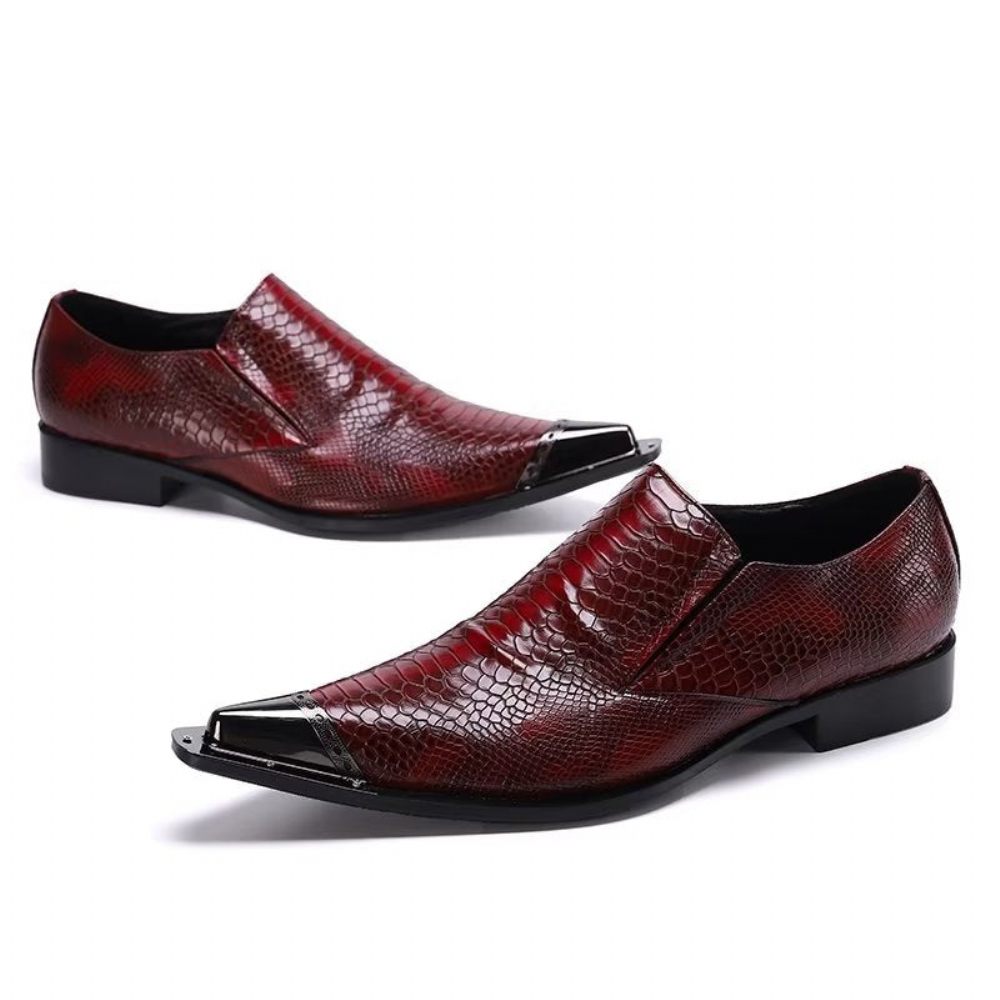 Chaussures Formelles Pour Hommes Habillées Luxe Cuir Exotique À Bout Pointu - Rouge