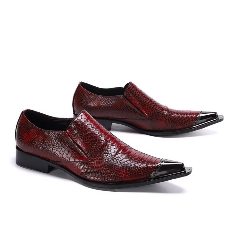 Chaussures Formelles Pour Hommes Habillées Luxe Cuir Exotique À Bout Pointu - Rouge