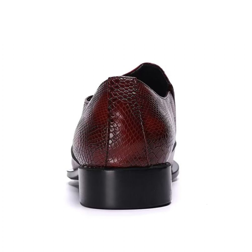 Chaussures Formelles Pour Hommes Habillées Luxe Cuir Exotique À Bout Pointu - Rouge