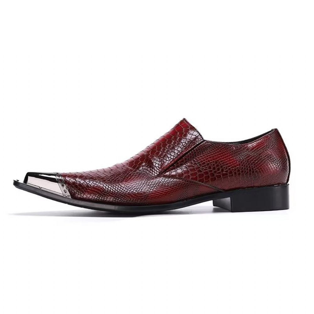 Chaussures Formelles Pour Hommes Habillées Luxe Cuir Exotique À Bout Pointu - Rouge