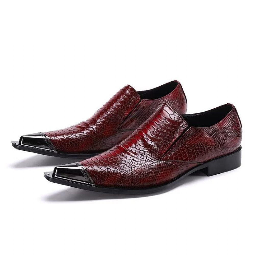 Chaussures Formelles Pour Hommes Habillées Luxe Cuir Exotique À Bout Pointu - Rouge