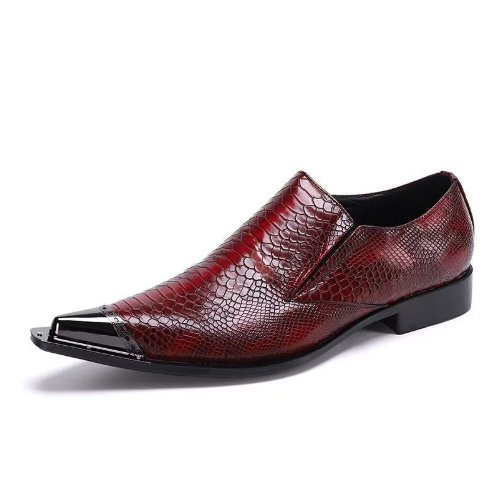 Chaussures Formelles Pour Hommes Habillées Luxe Cuir Exotique À Bout Pointu - Rouge