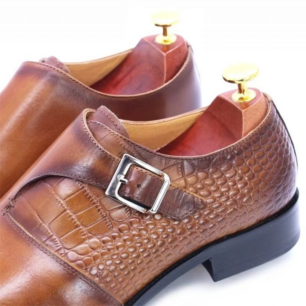 Chaussures Formelles Pour Hommes Habillées Luxe À Motif Crocodile La Mode - Café