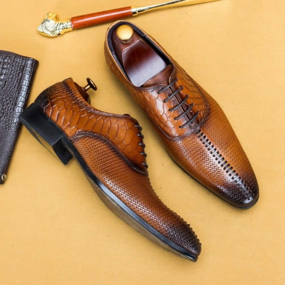 Chaussures Formelles Pour Hommes Habillées Luxe Opulentes À Bout Pointu - Café