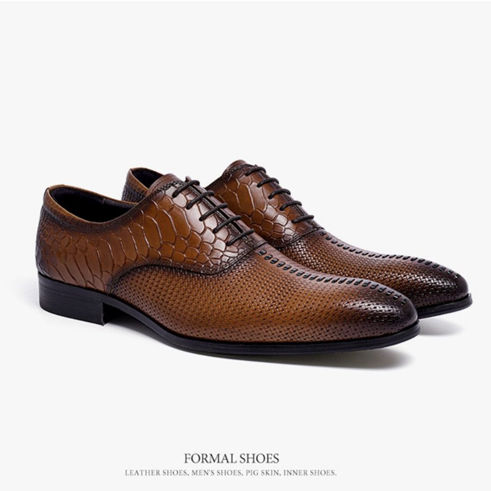 Chaussures Formelles Pour Hommes Habillées Luxe Opulentes À Bout Pointu - Café