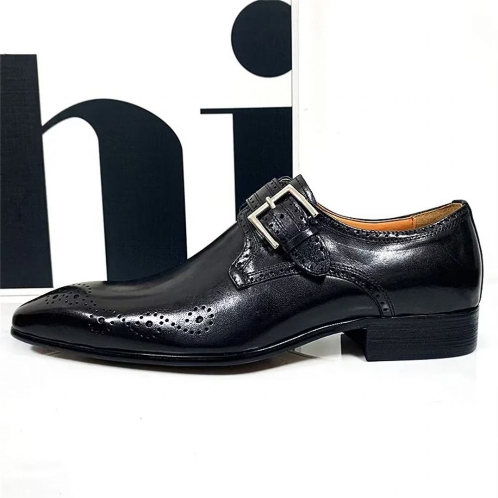 Chaussures Formelles Pour Hommes Habillées Opulentes Cuir Véritable À Bout Pointu - Noir1