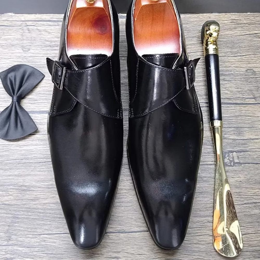 Chaussures Formelles Pour Hommes Habillées Opulentes Cuir Véritable À Bout Pointu - Noir1