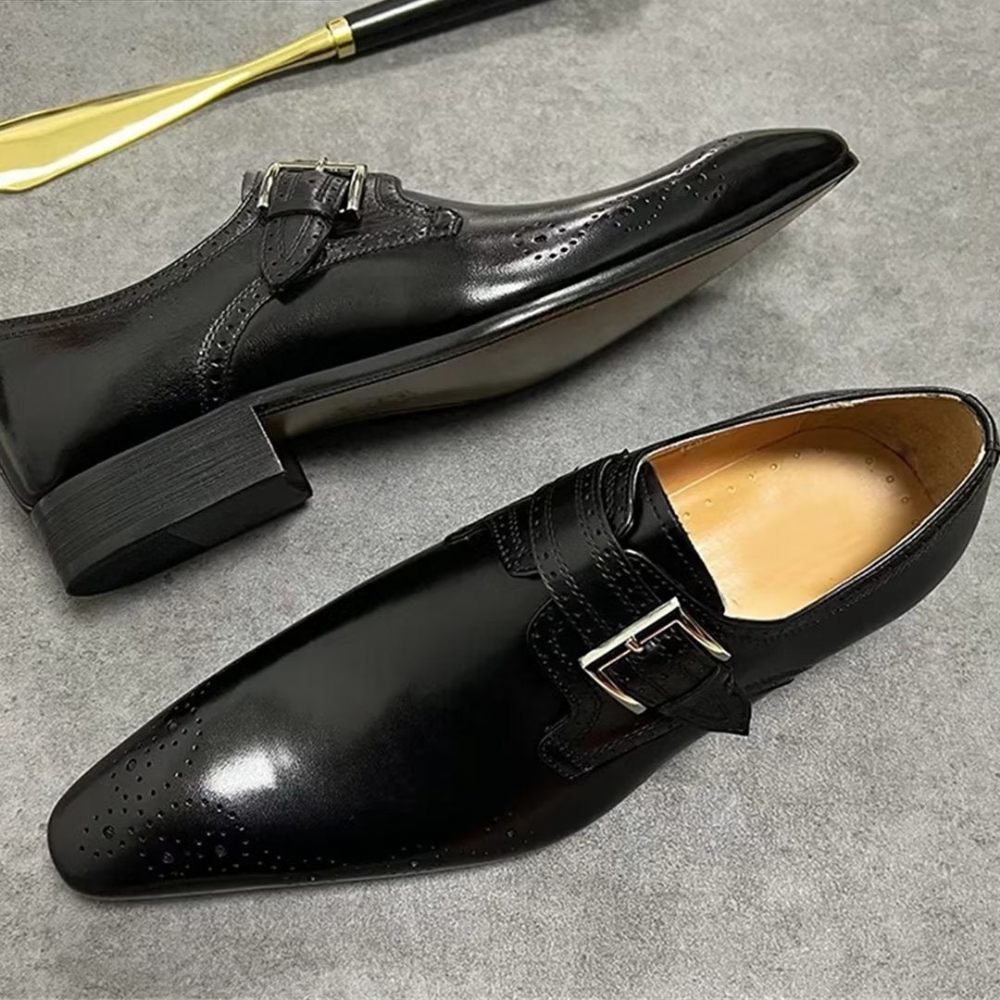 Chaussures Formelles Pour Hommes Habillées Opulentes Cuir Véritable À Bout Pointu - Noir1