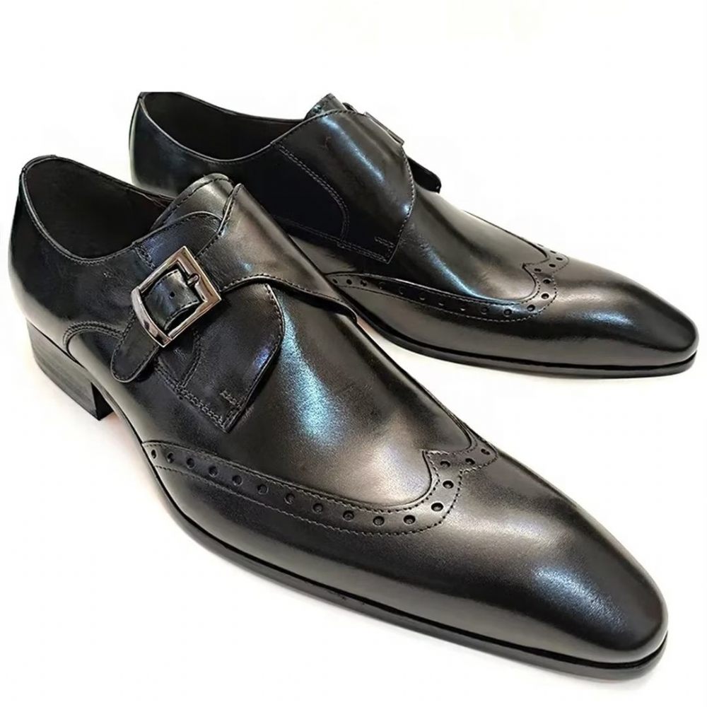 Chaussures Formelles Pour Hommes Habillées Opulentes Cuir Véritable À Bout Pointu - Noir1