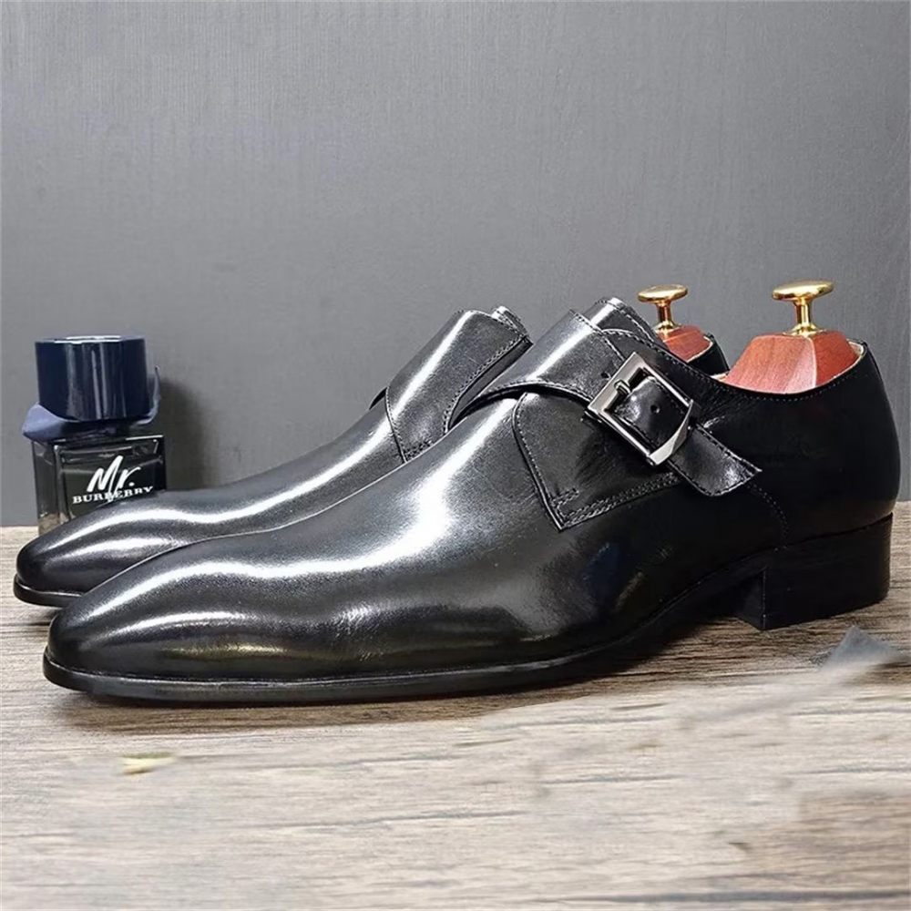 Chaussures Formelles Pour Hommes Habillées Opulentes Cuir Véritable À Bout Pointu - Noir2