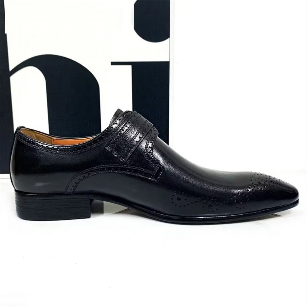 Chaussures Formelles Pour Hommes Habillées Opulentes Cuir Véritable À Bout Pointu - Noir2