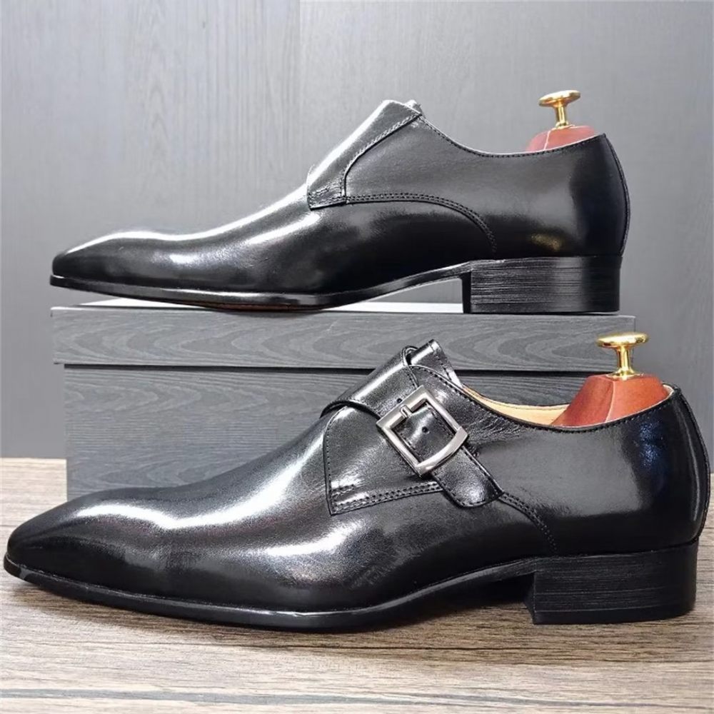 Chaussures Formelles Pour Hommes Habillées Opulentes Cuir Véritable À Bout Pointu - Noir2