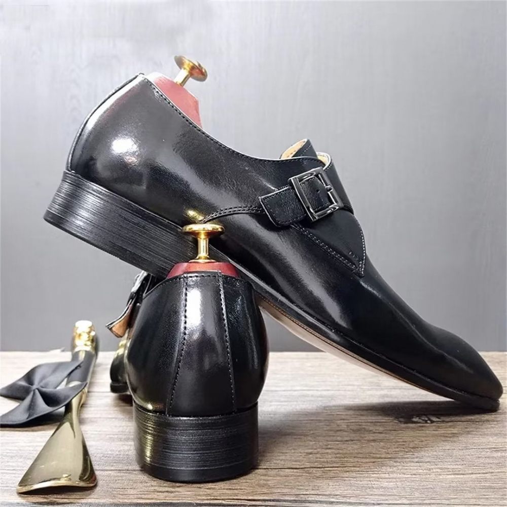 Chaussures Formelles Pour Hommes Habillées Opulentes Cuir Véritable À Bout Pointu - Noir2