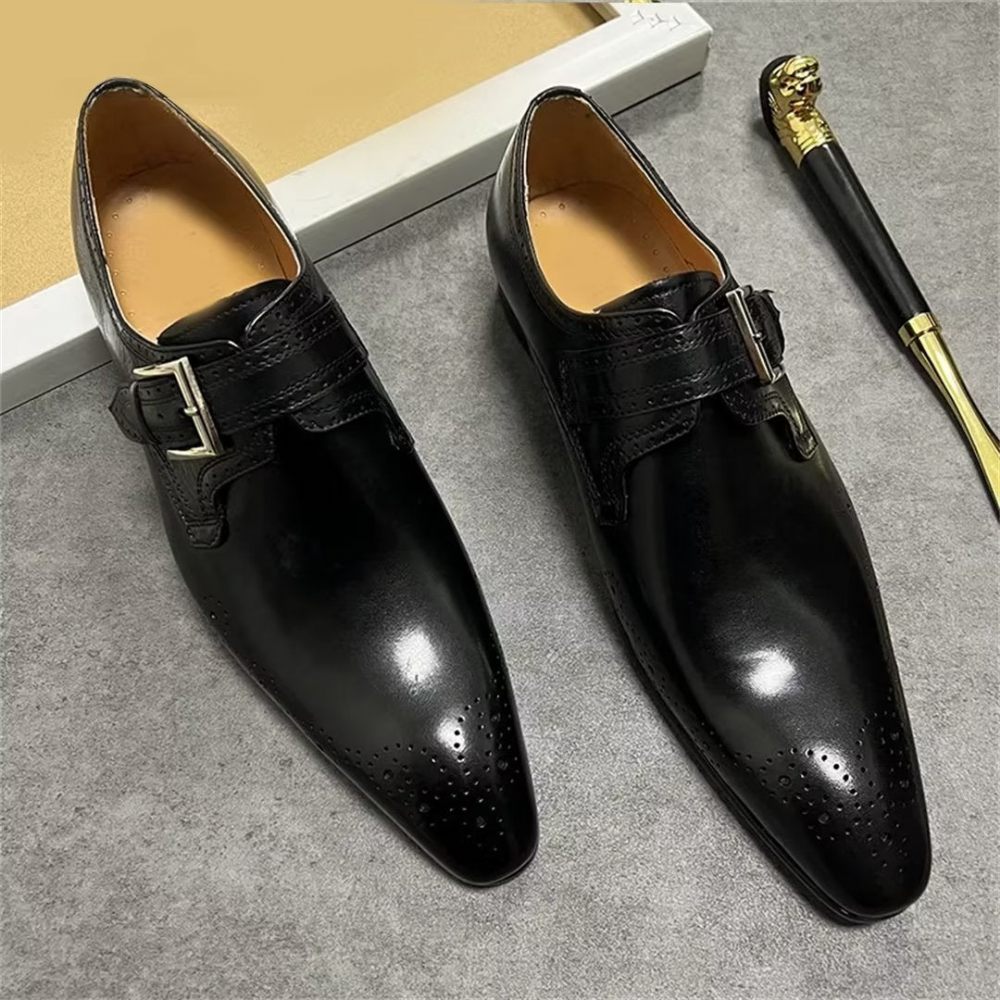 Chaussures Formelles Pour Hommes Habillées Opulentes Cuir Véritable À Bout Pointu - Noir2