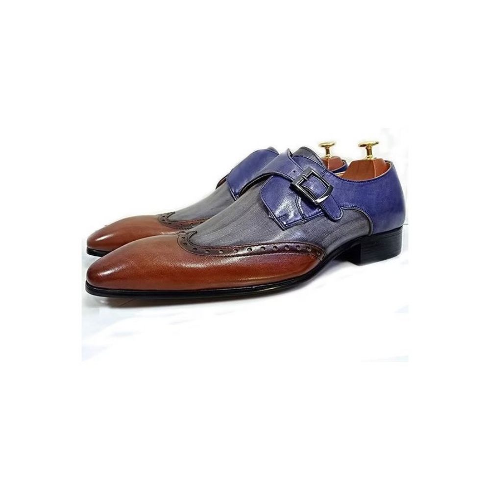 Chaussures Formelles Pour Hommes Habillées Opulentes Cuir Véritable À Bout Pointu - Bleu