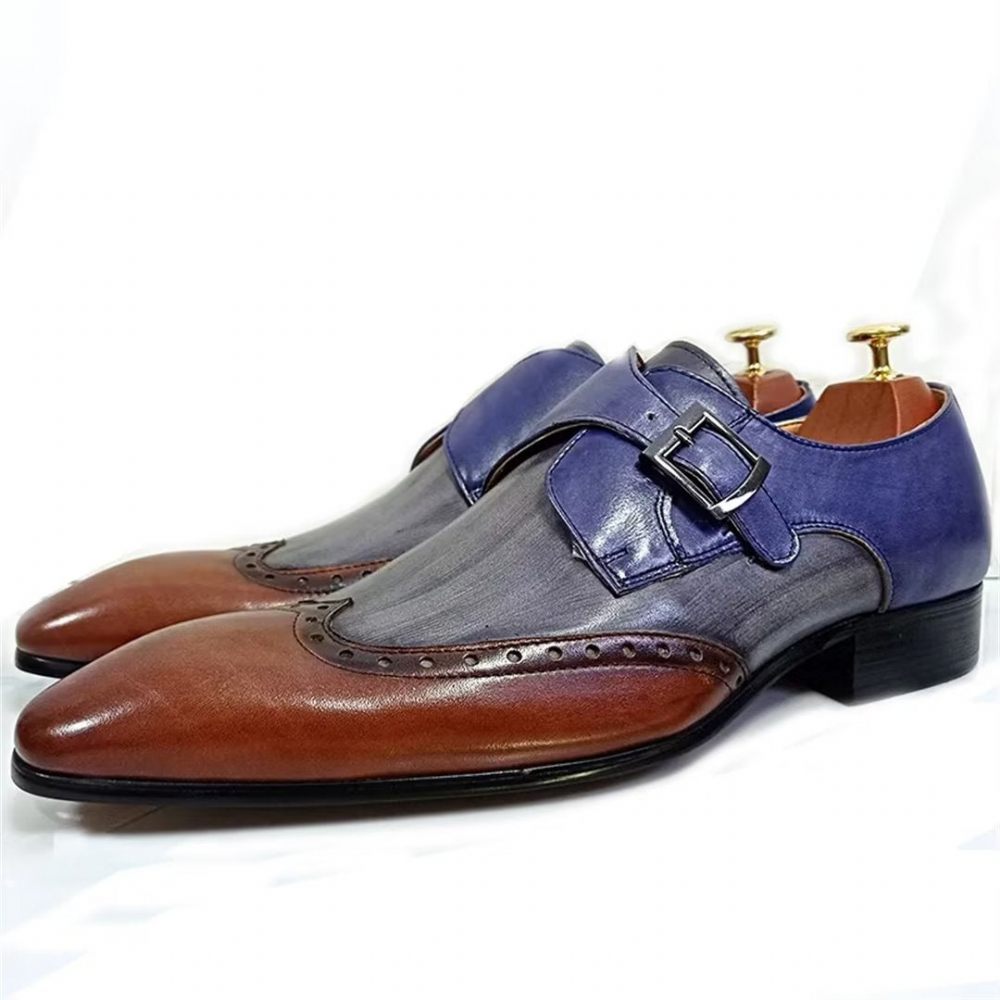 Chaussures Formelles Pour Hommes Habillées Opulentes Cuir Véritable À Bout Pointu - Bleu