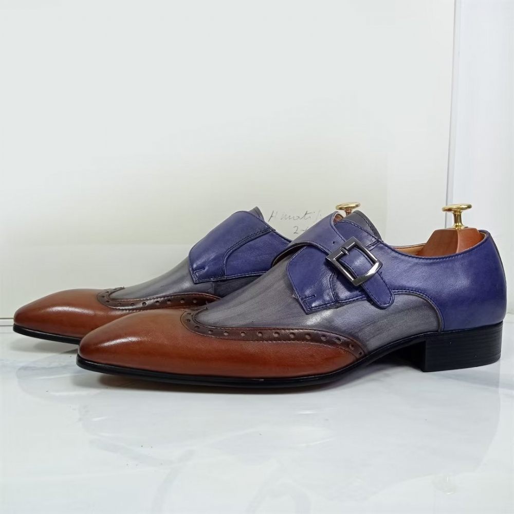 Chaussures Formelles Pour Hommes Habillées Opulentes Cuir Véritable À Bout Pointu - Bleu