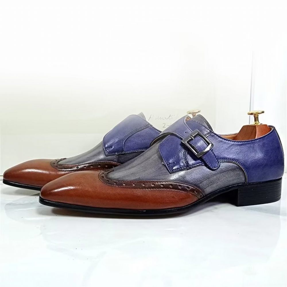 Chaussures Formelles Pour Hommes Habillées Opulentes Cuir Véritable À Bout Pointu - Bleu