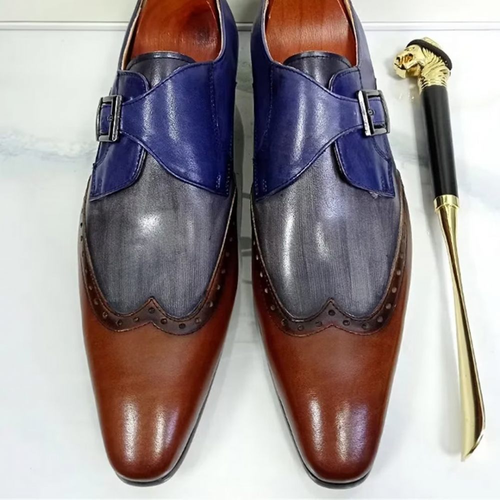 Chaussures Formelles Pour Hommes Habillées Opulentes Cuir Véritable À Bout Pointu - Bleu