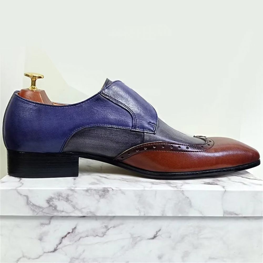 Chaussures Formelles Pour Hommes Habillées Opulentes Cuir Véritable À Bout Pointu - Bleu