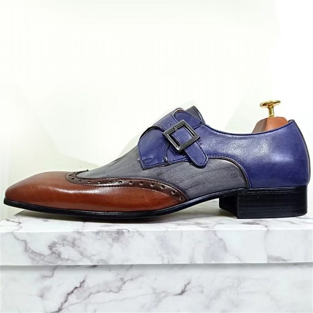 Chaussures Formelles Pour Hommes Habillées Opulentes Cuir Véritable À Bout Pointu - Bleu