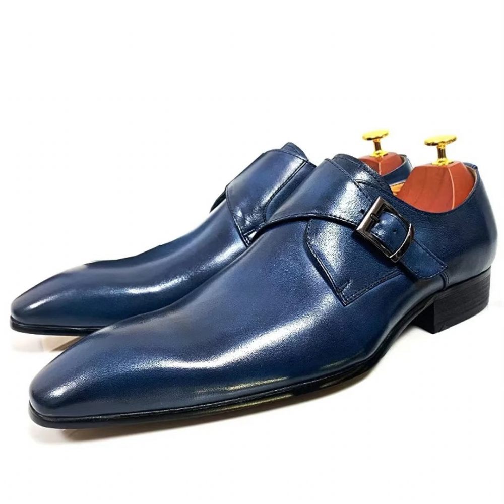 Chaussures Formelles Pour Hommes Habillées Opulentes Cuir Véritable À Bout Pointu - Bleu Foncé