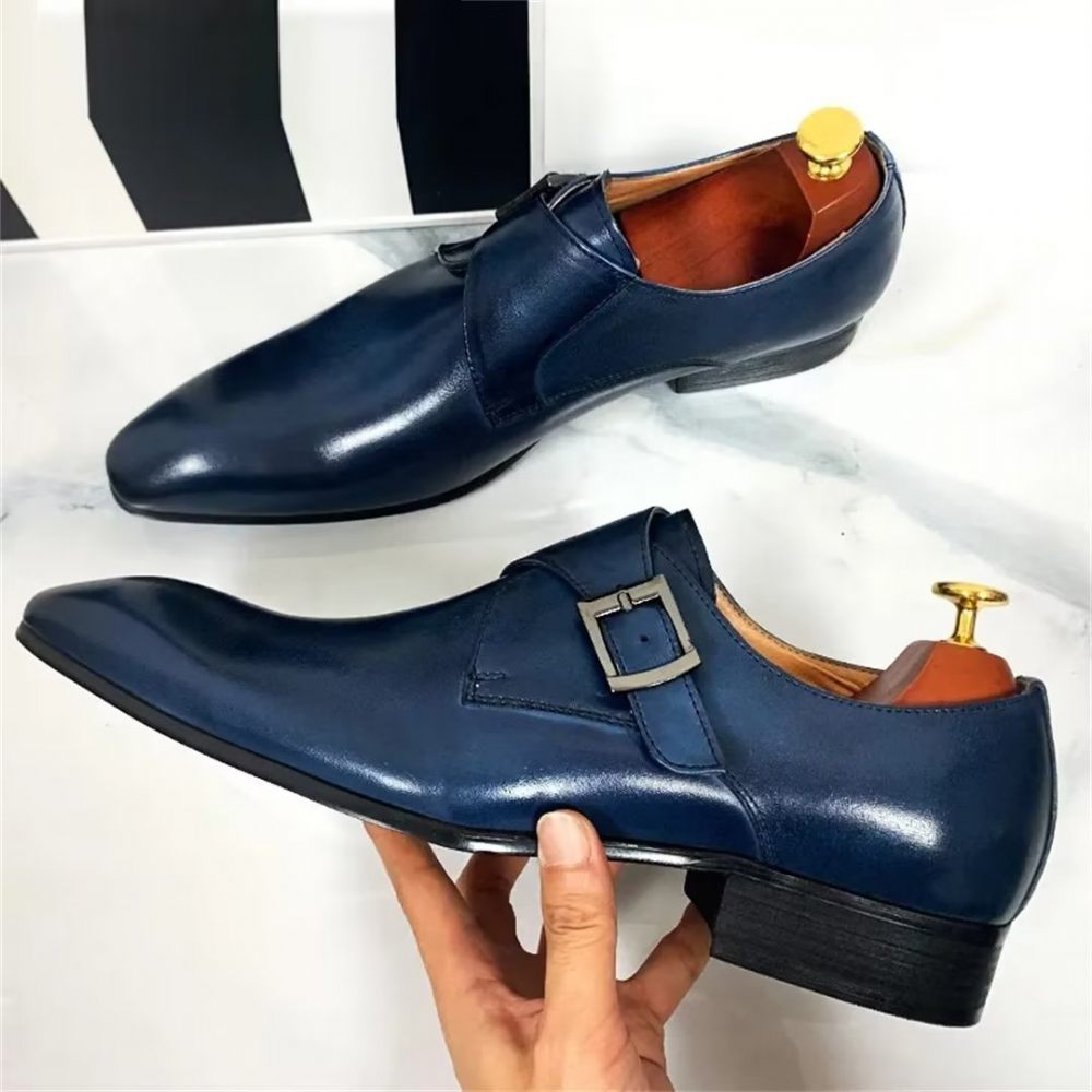 Chaussures Formelles Pour Hommes Habillées Opulentes Cuir Véritable À Bout Pointu - Bleu Foncé