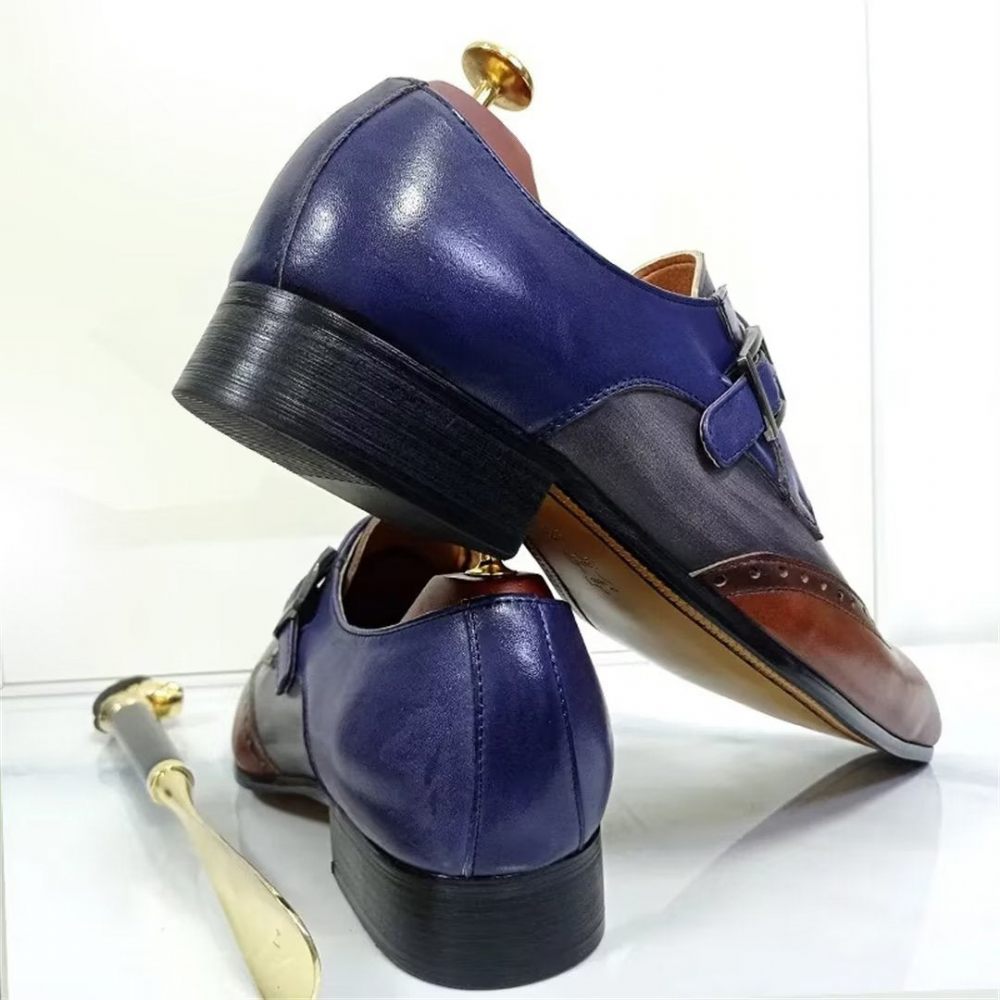 Chaussures Formelles Pour Hommes Habillées Opulentes Cuir Véritable À Bout Pointu - Bleu Foncé