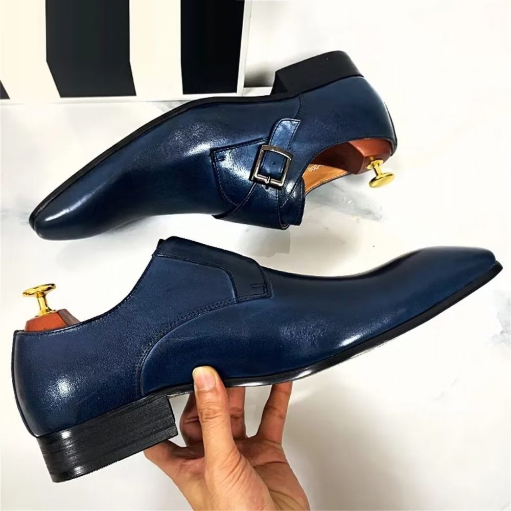 Chaussures Formelles Pour Hommes Habillées Opulentes Cuir Véritable À Bout Pointu - Bleu Foncé