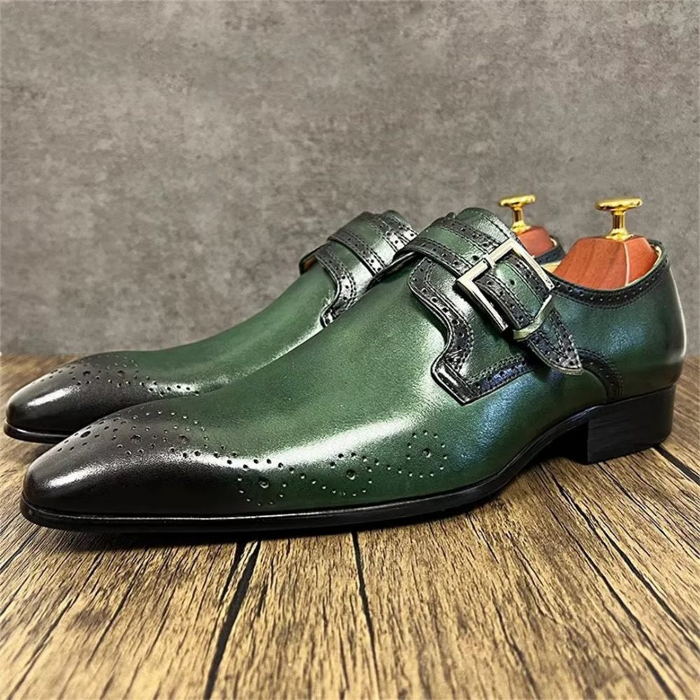 Chaussures Formelles Pour Hommes Habillées Opulentes Cuir Véritable À Bout Pointu - Vert