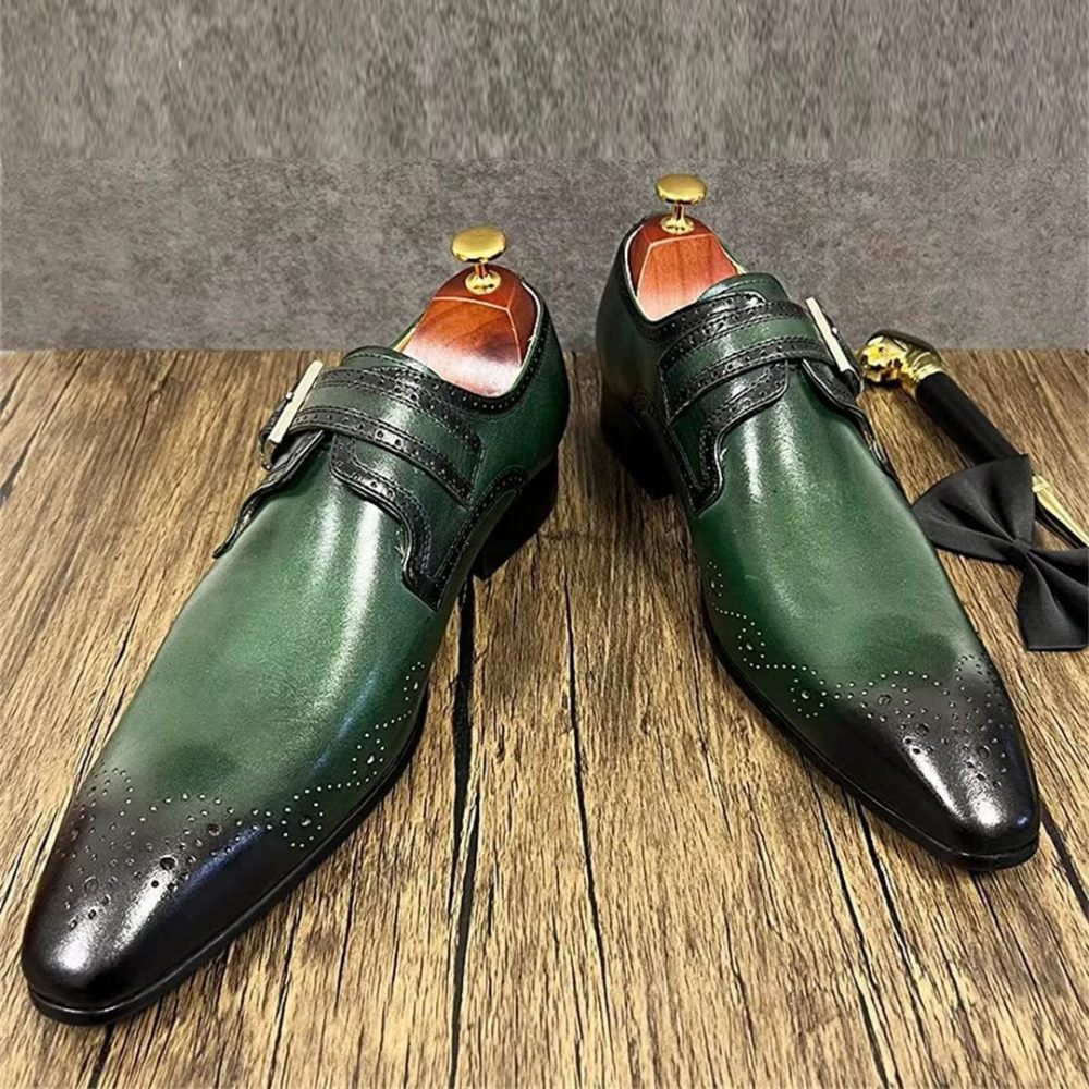 Chaussures Formelles Pour Hommes Habillées Opulentes Cuir Véritable À Bout Pointu - Vert