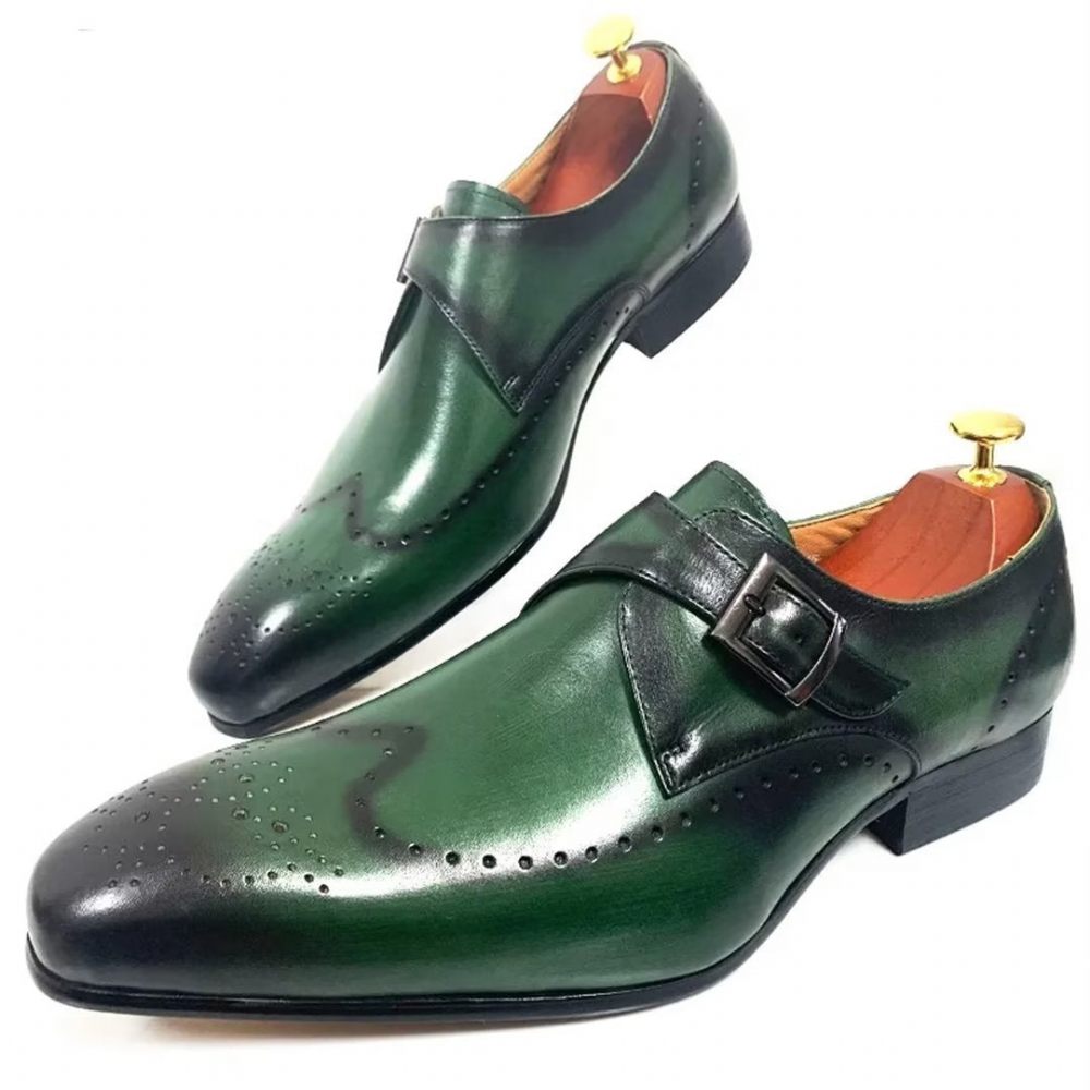 Chaussures Formelles Pour Hommes Habillées Opulentes Cuir Véritable À Bout Pointu - Vert