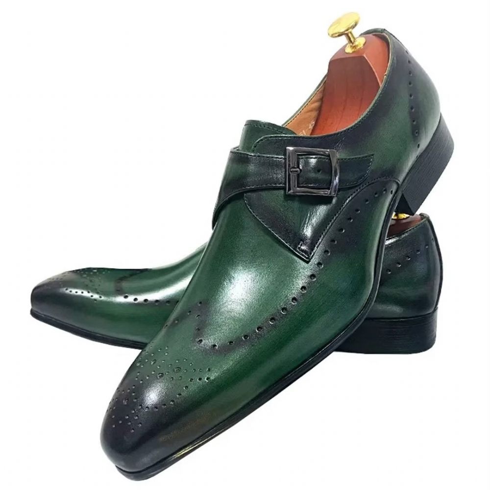 Chaussures Formelles Pour Hommes Habillées Opulentes Cuir Véritable À Bout Pointu - Vert