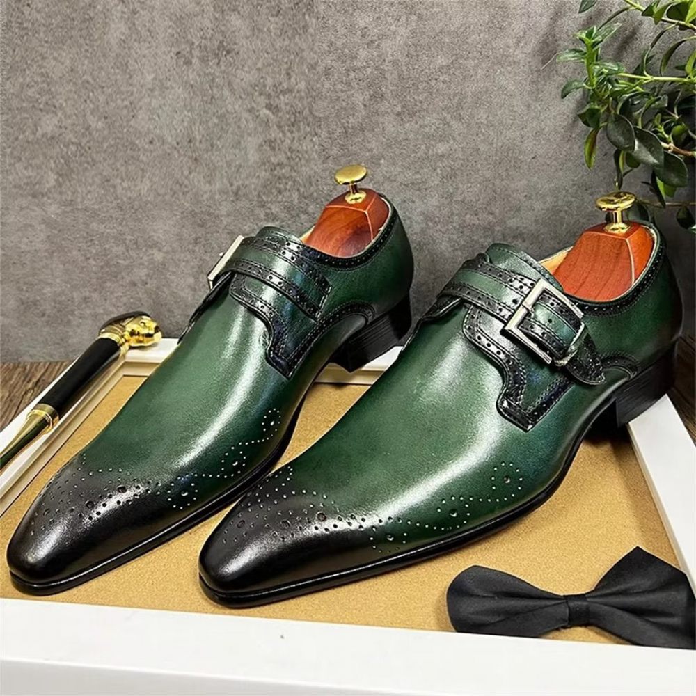 Chaussures Formelles Pour Hommes Habillées Opulentes Cuir Véritable À Bout Pointu - Vert