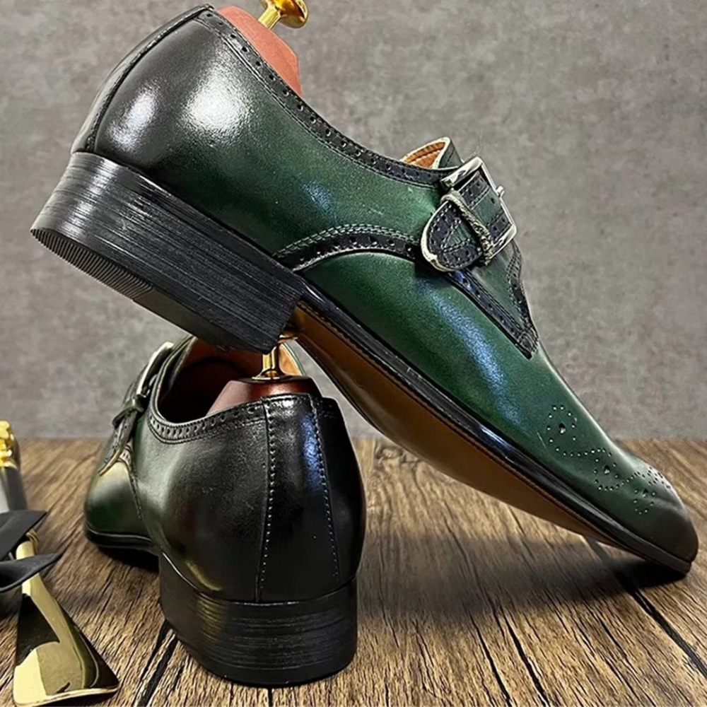 Chaussures Formelles Pour Hommes Habillées Opulentes Cuir Véritable À Bout Pointu - Vert