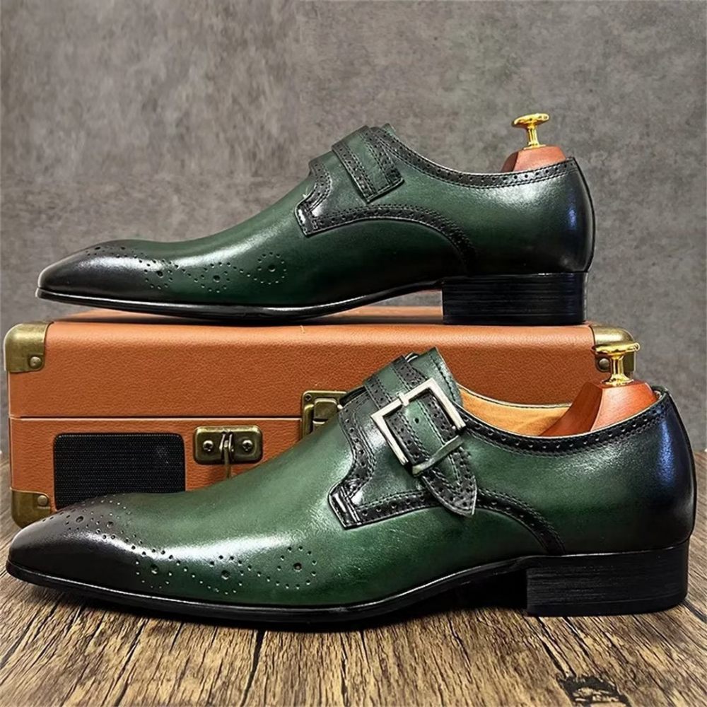 Chaussures Formelles Pour Hommes Habillées Opulentes Cuir Véritable À Bout Pointu - Vert