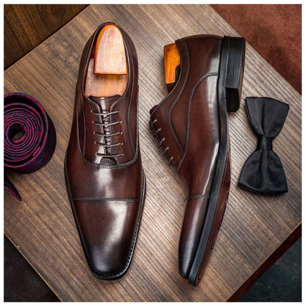 Chaussures Formelles Pour Hommes Habillées Opulentes À Motif Exotique Oxford - Café