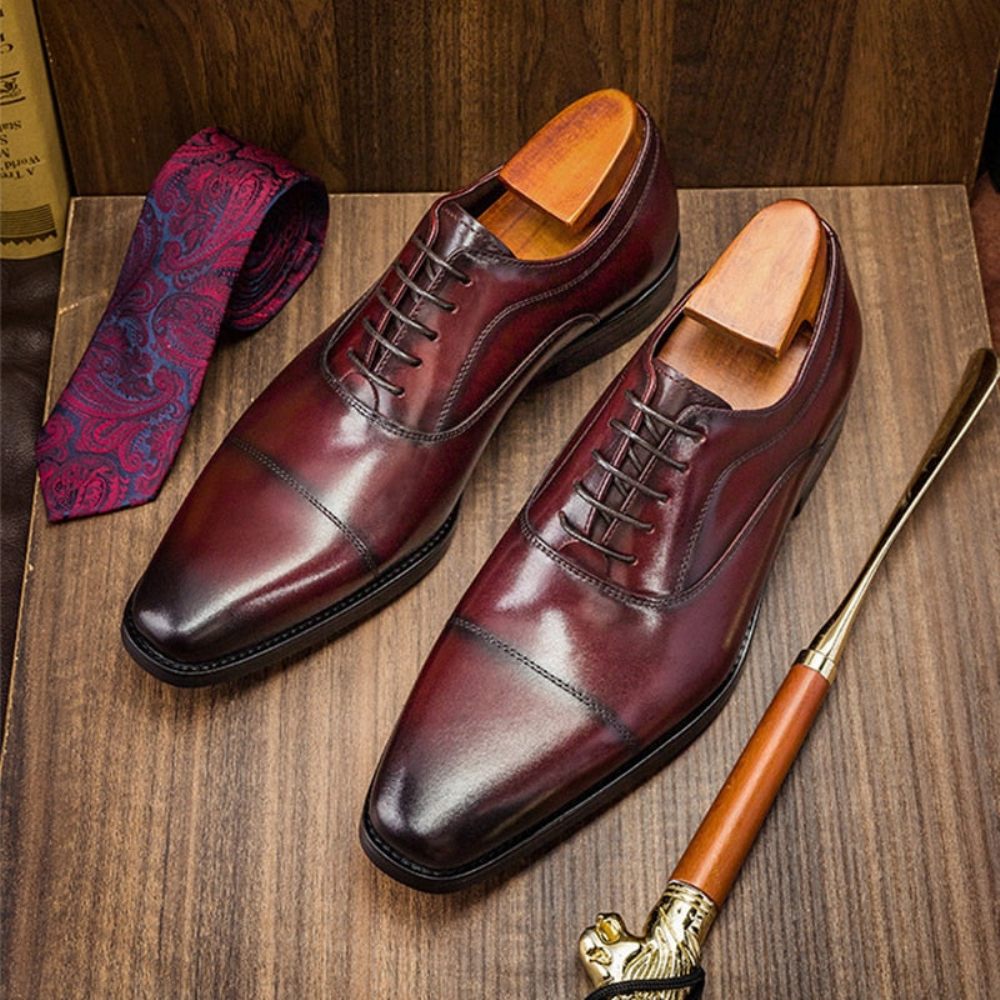 Chaussures Formelles Pour Hommes Habillées Opulentes À Motif Exotique Oxford - Rouge