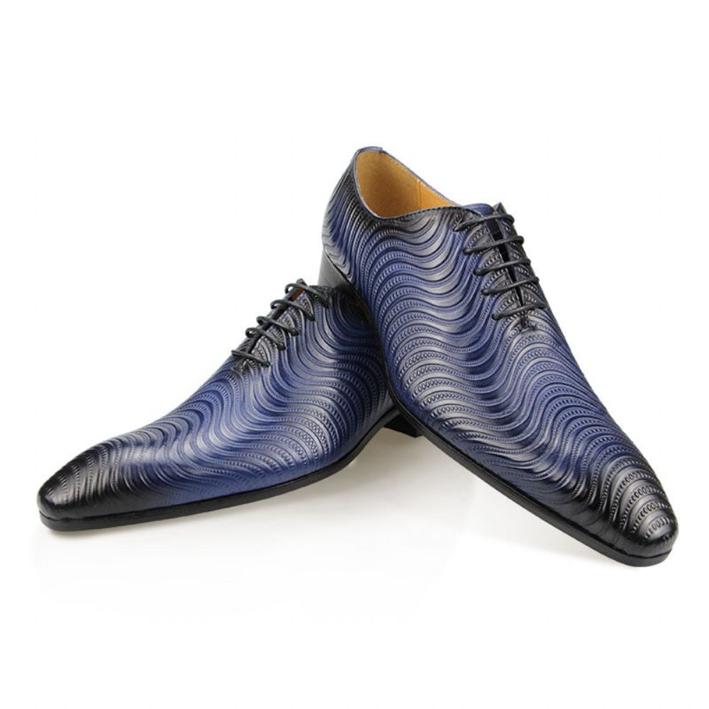 Chaussures Formelles Pour Hommes Habillées Oxford À Bout Pointu Imprimé Exotique Opulent - Bleu