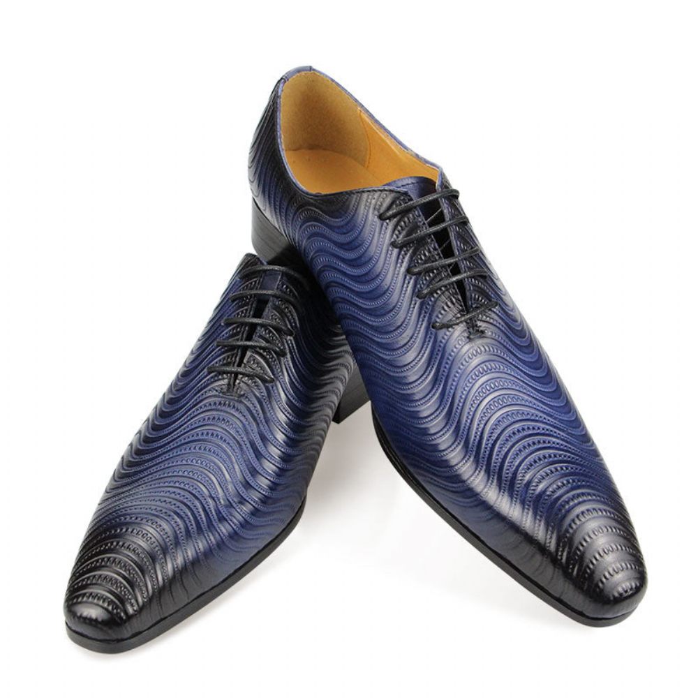 Chaussures Formelles Pour Hommes Habillées Oxford À Bout Pointu Imprimé Exotique Opulent - Bleu