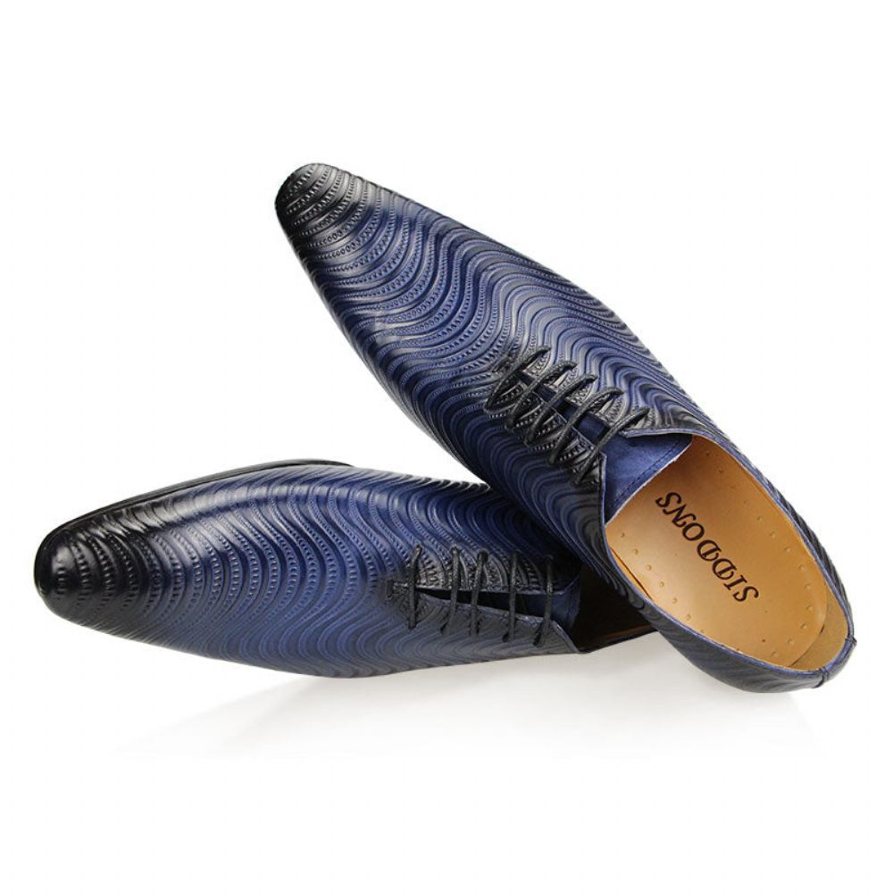 Chaussures Formelles Pour Hommes Habillées Oxford À Bout Pointu Imprimé Exotique Opulent - Bleu