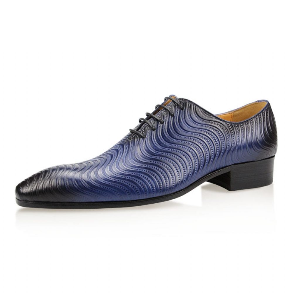 Chaussures Formelles Pour Hommes Habillées Oxford À Bout Pointu Imprimé Exotique Opulent - Bleu