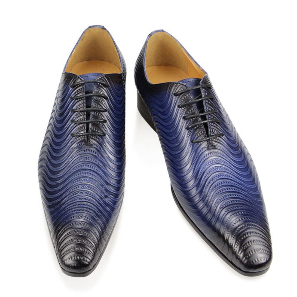 Chaussures Formelles Pour Hommes Habillées Oxford À Bout Pointu Imprimé Exotique Opulent - Bleu