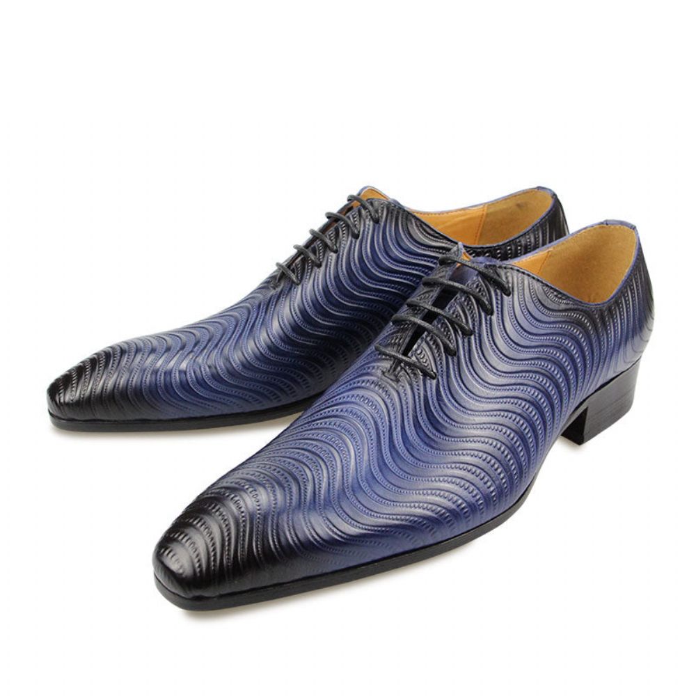 Chaussures Formelles Pour Hommes Habillées Oxford À Bout Pointu Imprimé Exotique Opulent - Bleu