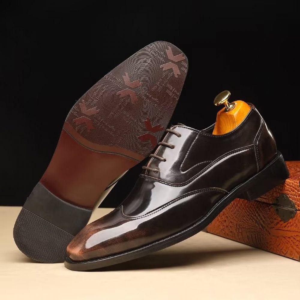 Chaussures Formelles Pour Hommes Habillées Oxford À Bout Pointu Microfibre Gaufrée Opulentes - Café