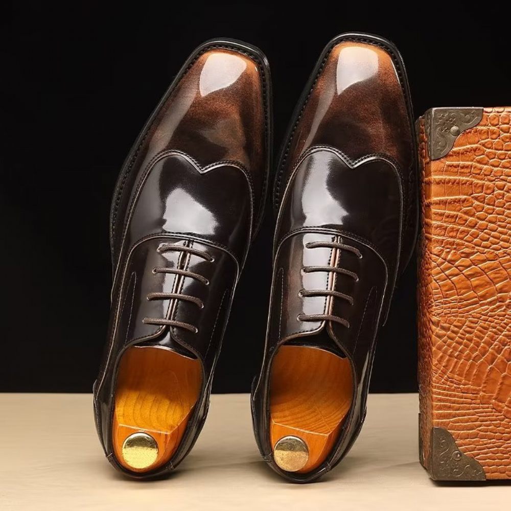 Chaussures Formelles Pour Hommes Habillées Oxford À Bout Pointu Microfibre Gaufrée Opulentes - Café