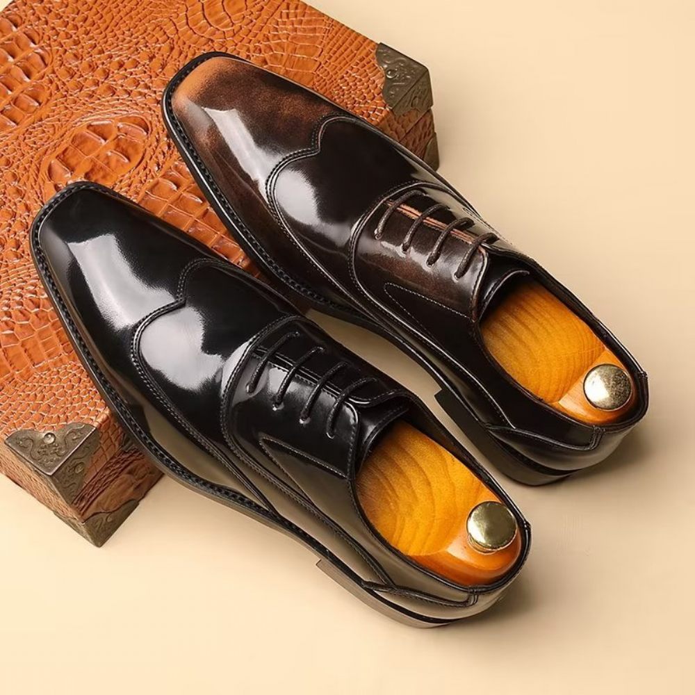 Chaussures Formelles Pour Hommes Habillées Oxford À Bout Pointu Microfibre Gaufrée Opulentes - Café