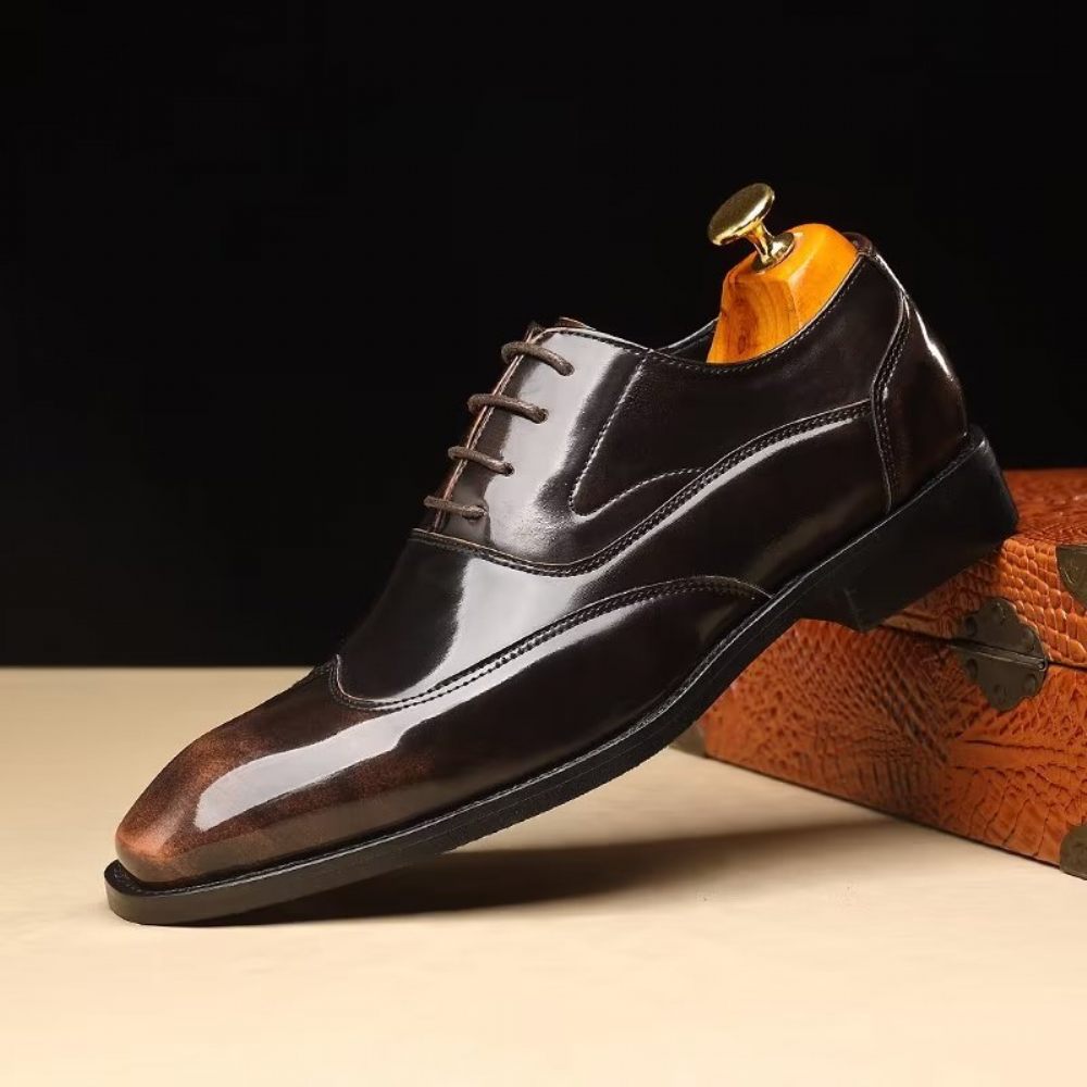 Chaussures Formelles Pour Hommes Habillées Oxford À Bout Pointu Microfibre Gaufrée Opulentes - Café